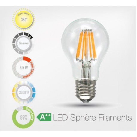 LED Filament Sphère A60 5,5W E27 (Dimmable)