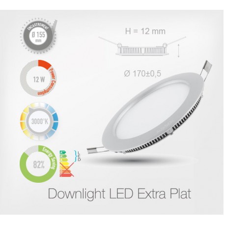 LED Rond Extra-Plat Downlight 12W 3000K