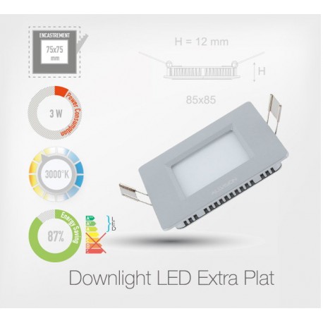 LED Carré Extra-Plat Panel-Light 3W (Cadre Alu)