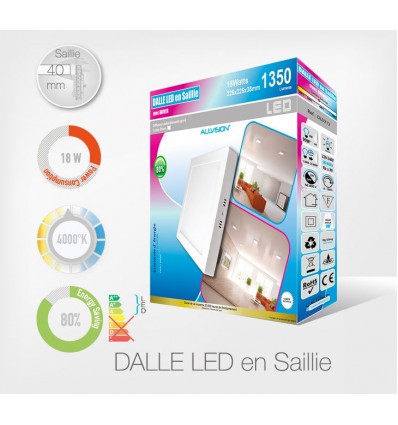 LED Carré Downlight en saillie 18W (Cadre Blanc)