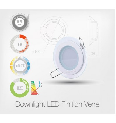 LED Rond Downlight 6W (Cadre Verre)