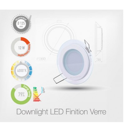LED Rond Downlight 12W (Cadre Verre)