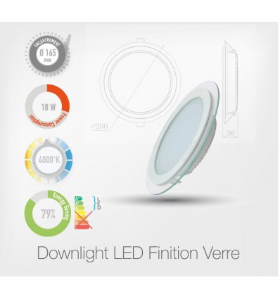 LED Rond Downlight 18W (Cadre Verre)